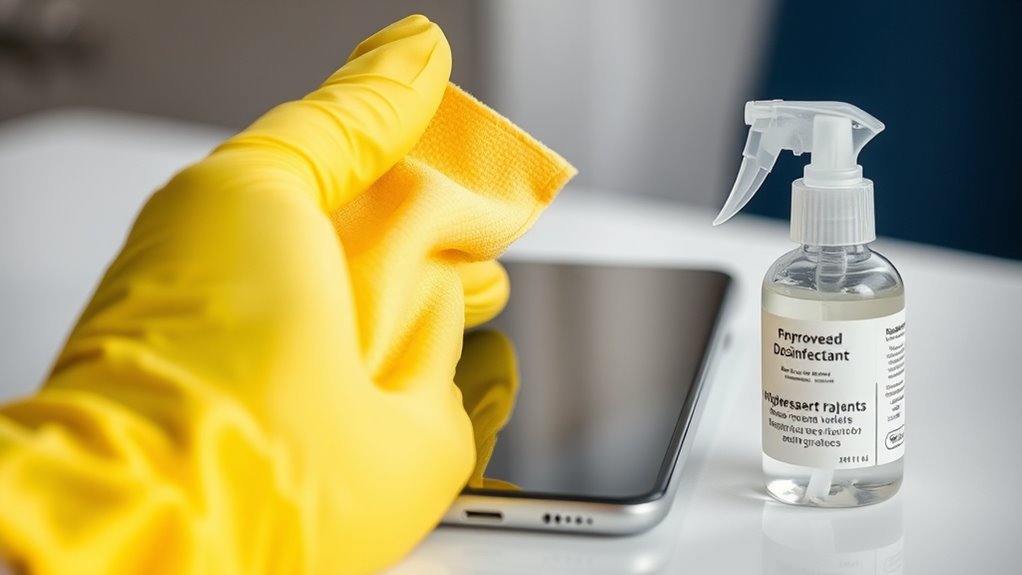 use approved disinfectant wipes