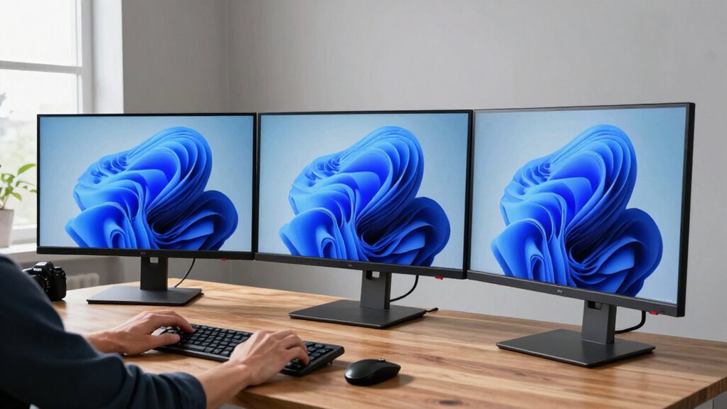 ergonomic multi monitor workspace